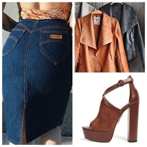 GITANO 70S "GRUNGE" Dark Denim Academia Pencil Skirt